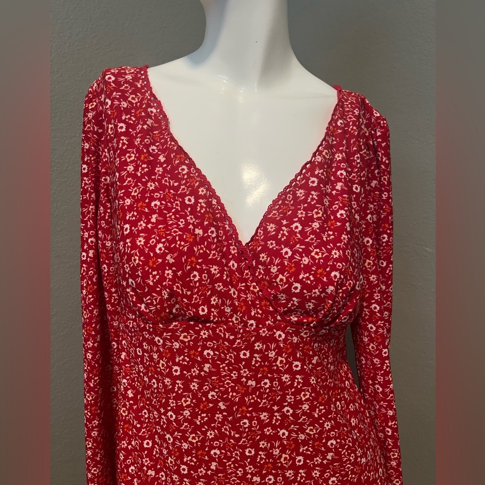 City Studio Jr. Women’s Red Floral Lace Trim Ruffle Skirt LS Mini Dress Size L - Picture 2 of 12